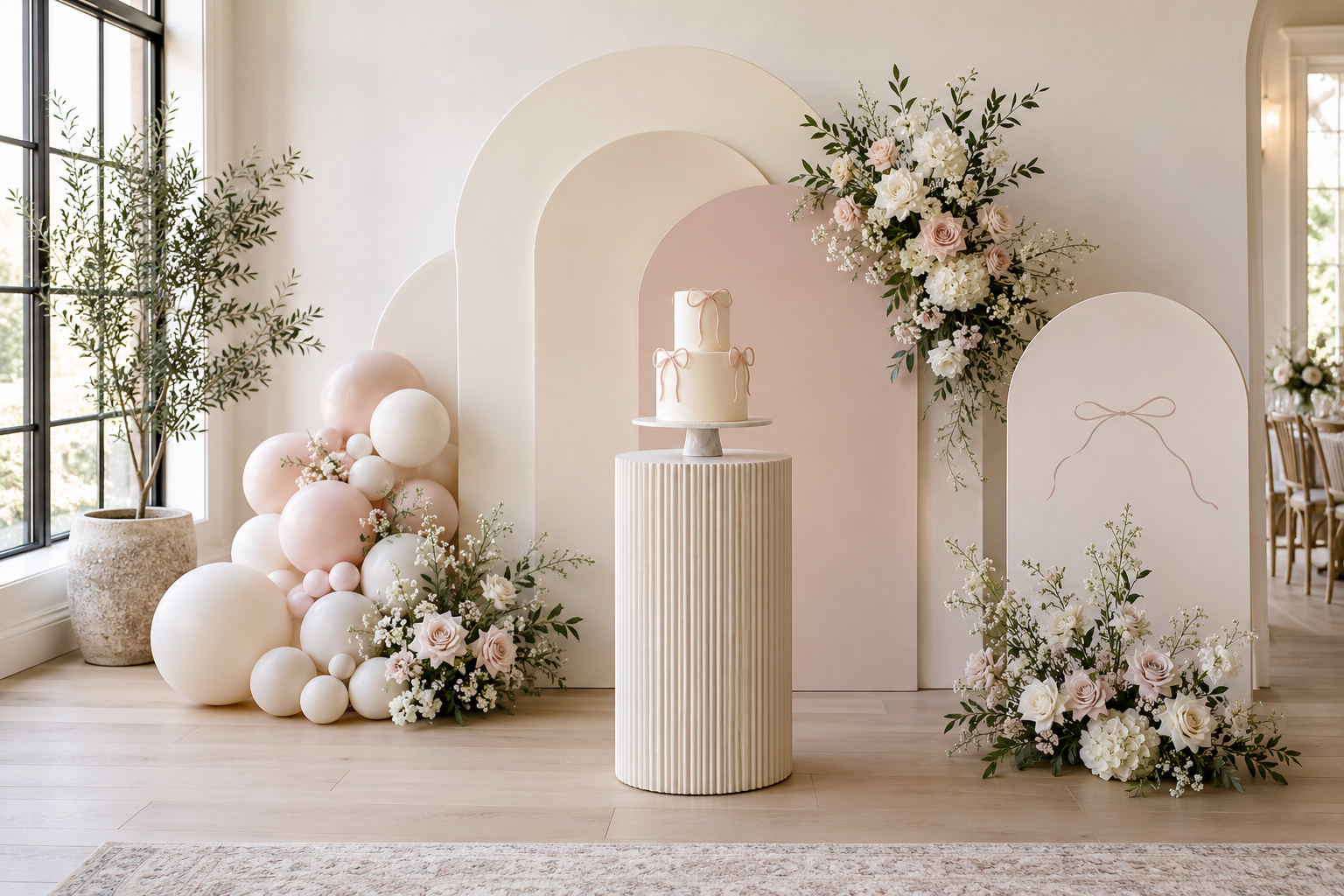 Blush baby shower cake display