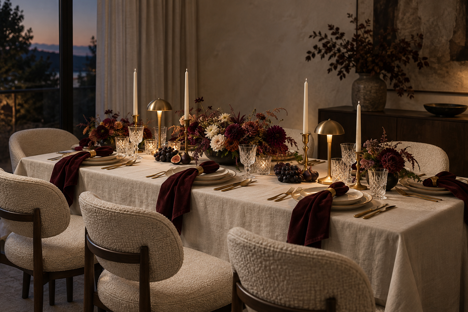 Burgundy evening tablescape