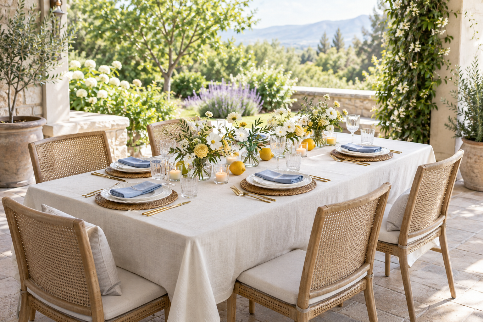 Blue and yellow summer table
